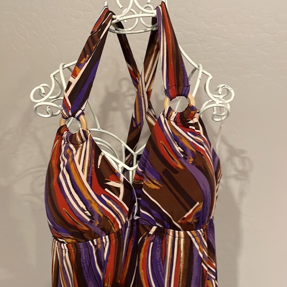 Long maxi dress.  Purple brown and tan. - Picture 2 of 4